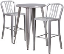Flash Furniture CH-51080BH-2-30VRT-SIL-GG 24" round bar height table + 2 silver barstools