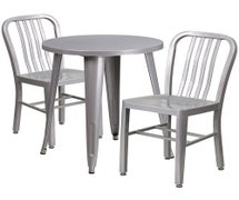 Flash Furniture CH-51080TH-2-18VRT-SIL-GG 24" round standard height table + 2 silver metal chairs