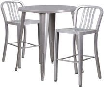Flash Furniture CH-51090BH-2-30VRT-SIL-GG 30" round bar height table + 2 silver barstools