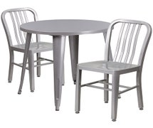 Flash Furniture CH-51090TH-2-18VRT-SIL-GG 30" round standard height table + 2 silver metal chairs