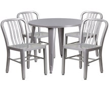 Flash Furniture CH-51090TH-4-18VRT-SIL-GG 30" round standard height table + 4 silver metal chairs