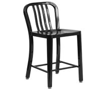 Flash Furniture CH-61200-24-BK-GG 24'' High Black Metal Indoor-Outdoor Counter Height Stool with Vertical Slat Back