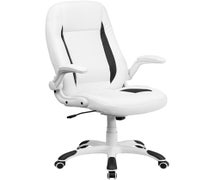 High Back White Faux Leather Executive Swivel Office Chair with Flip-Up Arms