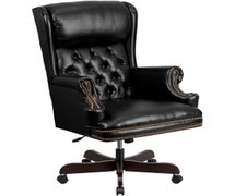 High Back Traditional Tufted Black Faux Leather Executive Swivel Office Chair