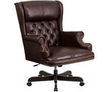 Flash Furniture CI-J600-BRN-GG High Back Traditional Tufted Brown Faux LeatherSoft Executive Ergonomic Office Chair with Oversized Headrest & Nail Trim Arms