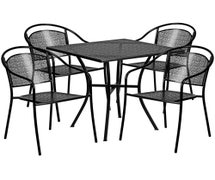Flash Furniture CO-28SQ-03CHR4-BK-GG 28'' Square Black Indoor-Outdoor Steel Patio Table Set with 4 Round Back Chairs