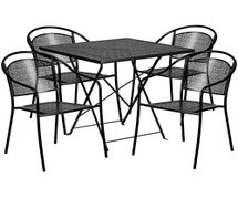 Flash Furniture CO-28SQF-03CHR4-BK-GG 28'' Square Black Indoor-Outdoor Steel Folding Patio Table Set with 4 Round Back Chairs