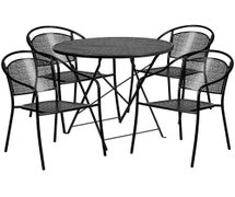 Flash Furniture CO-30RDF-03CHR4-BK-GG 30'' Round Black Indoor-Outdoor Steel Folding Patio Table Set with 4 Round Back Chairs