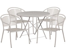 30'' Round Light Gray Indoor-Outdoor Steel Folding Patio Table Set with 4 Round Back Chairs