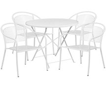30'' Round White Indoor-Outdoor Steel Folding Patio Table Set with 4 Round Back Chairs