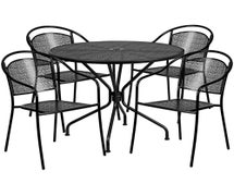 Flash Furniture CO-35RD-03CHR4-BK-GG 35.25'' Round Black Indoor-Outdoor Steel Patio Table Set with 4 Round Back Chairs