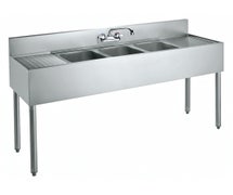 Krowne Metal CS-1860 60" Wide Three-Bowl Convenience Store Sink with 12" Left and Right Drainboards and Faucet