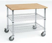 Expressly Hubert Stainless Steel Kitchen Cart With Solid Wood Top - 38"L x 26"D x 39 1/2"H