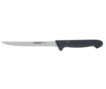 Hubert Stainless Steel Narrow Boning Knife with Black Santoprene Soft Grip Handle - 6"L Blade