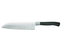 Hubert Stainless Steel Granton Santoku Knife with Black Santoprene Handle - 7"L Blade