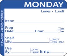 HUBERT Blue Flex-Temp Repositional Day Of The Week Labels Blue - 2" Square