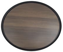 Expressly HUBERT Round Faux Dark Wood Melamine Tray with Black Border - 16"Dia