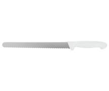 Hubert Stainless Steel Serrated Slicer Knife with White Polypropylene Handle - 12"L Blade