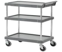 Hubert Charcoal Grey Plastic 3-Shelf Cart - 29 1/4"L x 17"W x 35 1/4"H