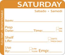 HUBERT Orange Flex-Temp Repositional Day Of The Week Labels Saturday - 2" Square