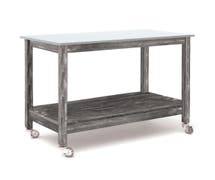 Expressly Hubert Mobile Rustic Grey Wood Table With Galvanized Inset Top - 48"L x 24"W x 37"H