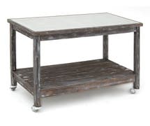 Expressly Hubert Mobile Rustic Brown Wood Table With Galvanized Inset Top - 48"L x 24"W x 37"H