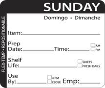 HUBERT Black Flex-Temp Repositional Day Of The Week Labels Sunday - 2" Square