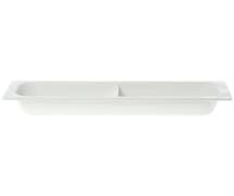 Expressly Hubert 1/2 Size Long Divided White Melamine Cold Food Pan - 21 1/2"L x 6 1/2"W x 2 1/2"H