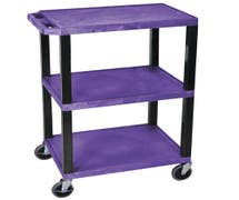 Expressly HUBERT Purple Plastic 3-Shelf Utility Cart - 24"L x 18"W x 34"H