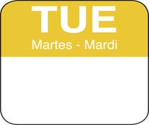 HUBERT Yellow/White Tri-Lingual Day Of The Week Labels Tuesday - 1" Square