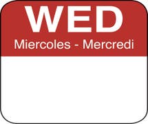 HUBERT Red/White Tri-Lingual Day Of The Week Labels Wednesday - 1" Square