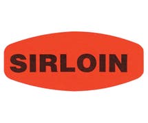 Bollin Labels Fluorescent Red Grabber Grocery Store Labels Black Imprint "Sirloin" - 1 3/8"L x 7/8"H