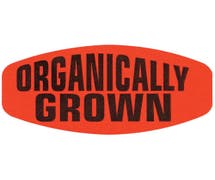 Bollin Label Fluorescent Red Grabber Grocery Store Labels Black Imprint "Organically Grown" - 1 3/8"L x 7/8"H
