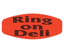 Bollin Labels Fluorescent Red Grabber Grocery Store Labels Black Imprint "Ring On Deli" - 1 3/8"L x 7/8"H