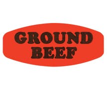 Bollin Labels Fluorescent Red Grabber Grocery Store Labels Black Imprint "Ground Beef" - 1 3/8"L x 7/8"H
