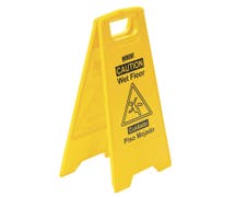 HUBERT Yellow Plastic Sandwich Style Bilingual Caution Wet Floor Sign - 12"L x 23 1/2"W x 25"H