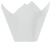 White 5 1/2 oz Tulip Baking Cups - 2"Dia x 4"H