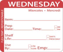 HUBERT Red Flex-Temp Repositional Day Of The Week Labels Wednesday - 2" Square
