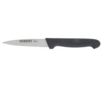 HUBERT Stainless Steel Serrated Paring Knife with Black Santoprene Soft Grip Handle - 3 1/2"L Blade