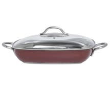 Expressly Hubert Colorscape Single-Ply Square Red Stainless Steel Pan With Glass Lid - 11"L x 11"W x 2 2/5"H