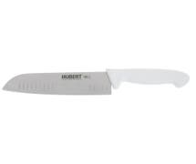 HUBERT Stainless Steel Granton Edge Santoku Knife with White Polypropylene Handle - 7"L Blade