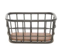 Expressly HUBERT Rectangular Black Iron and Brown Mango Wood Display Basket - 10"L x 6"W x 6"H