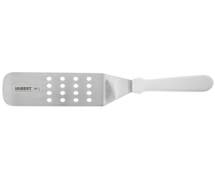 HUBERT Stainless Steel Perforated Turner with White Polypropylene Handle - 8"L Blade