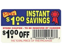 Bollin Label $1.00 Off Instant Savings Coupon Adhesive Food Labels - 3"L x 2"H