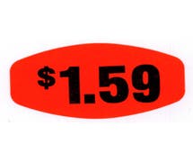 Bollin Label Red $1.59 Price Point Grabber Grocery Store Labels Black Imprint - 1 3/8"L x 7/8"H