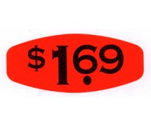Bollin Label Red $1.69 Price Point Grabber Grocery Store Labels Black Imprint - 1 3/8"L x 7/8"H