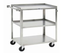 Hubert Stainless Steel 3-Shelf Light Duty Utility Cart - 27 1/2"L x 16 1/4"W x 32 1/8"H