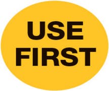 Expressly Hubert Yellow "Use First" Label Black Imprint - 3/4" Dia