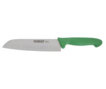 HUBERT Stainless Steel Granton Edge Santoku Knife with Green Polypropylene Handle - 7"L Blade