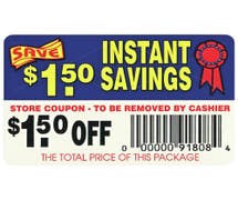 Bollin Label $1.50 Off Instant Savings Coupon Adhesive Food Labels - 3"L x 2"H